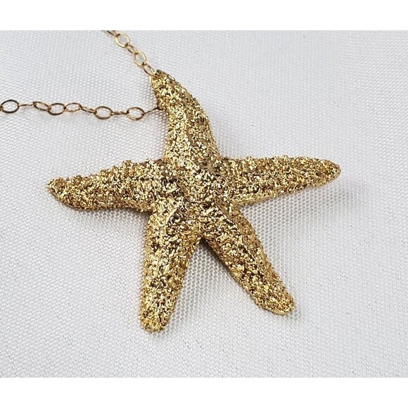 Gold Starfish Pendant Necklace By Love of Pretty With Long 34 inch chain - Picture 6 of 15